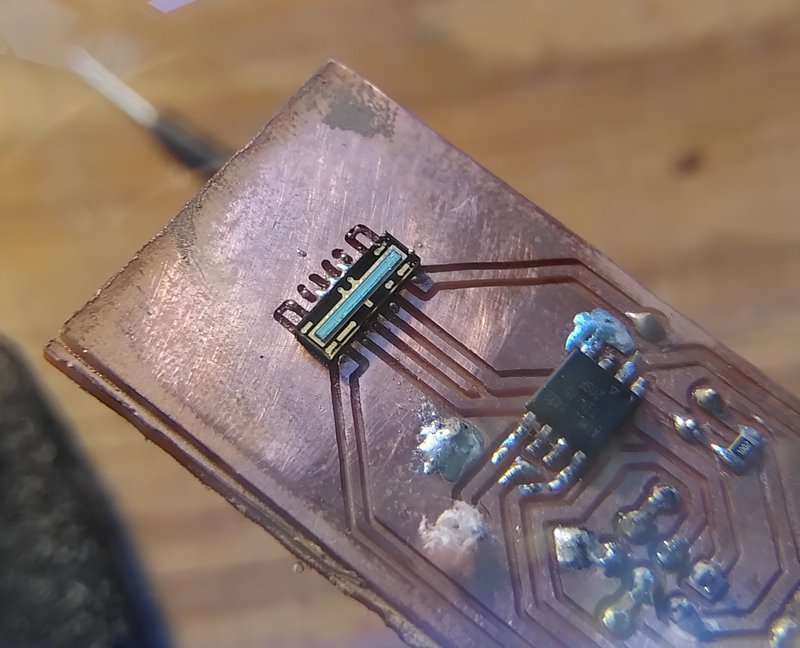 Close up of the soldered sensor